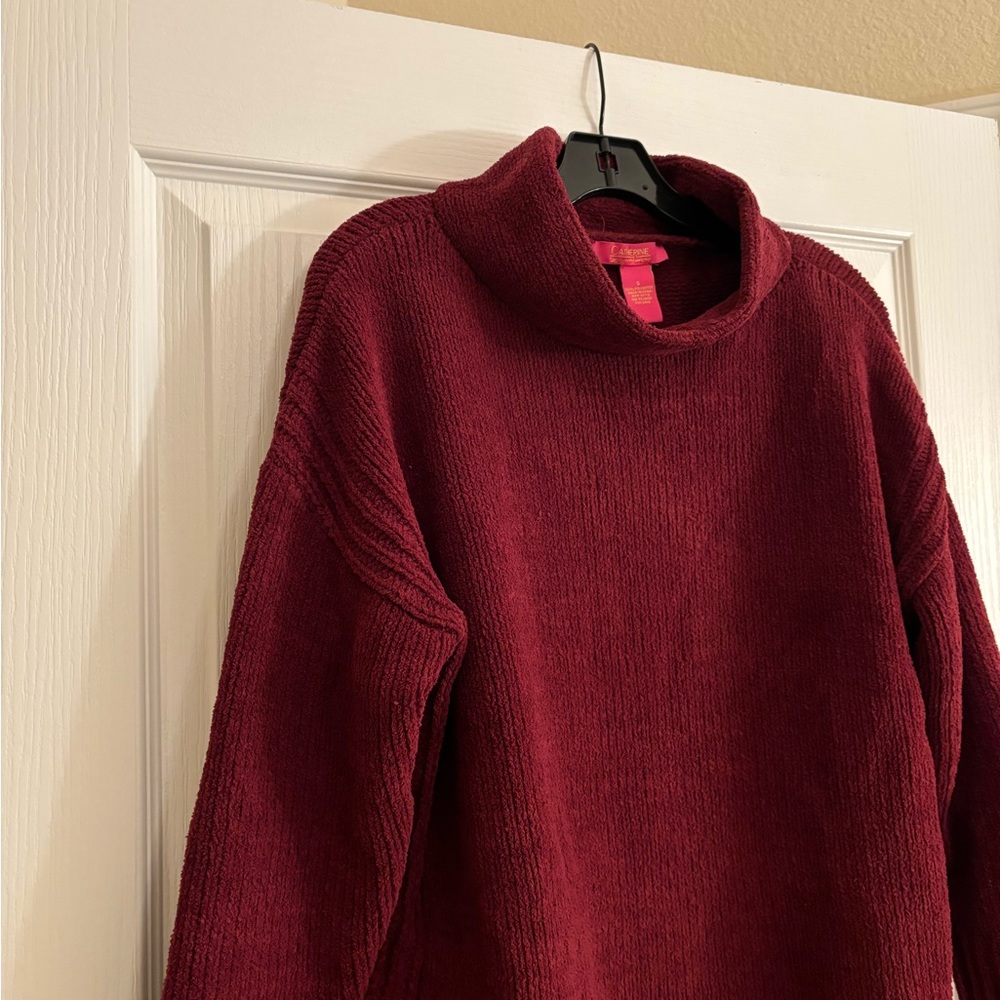 CATHERINE CATHERINE MALANDRINO Maroon High Neck Fuzzy Sweater - Picture 6 of 8
